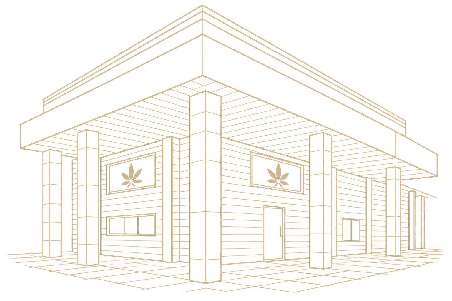 Ilustración de la fachada de Moloköno, con su esquina y columnas